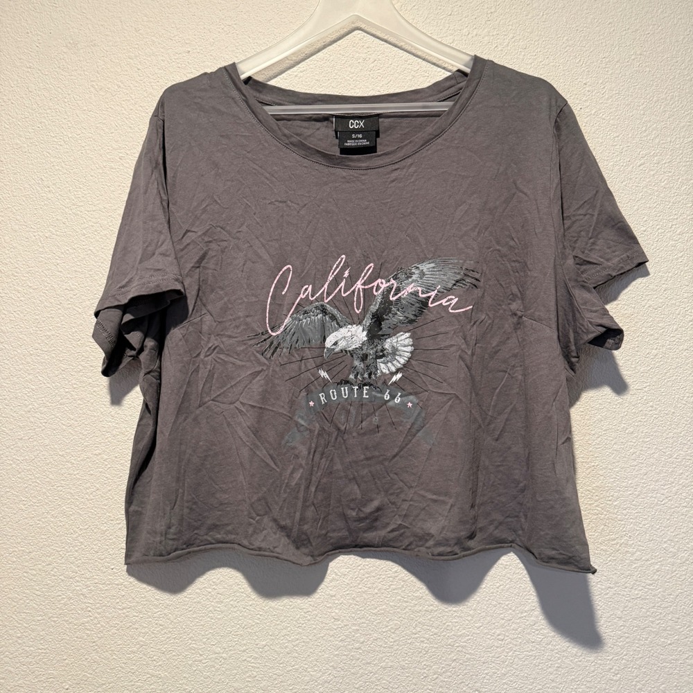 CCX Womens California Route 66 Eagle Graphic Crop‎ Top Charcoal Grey Size S 16